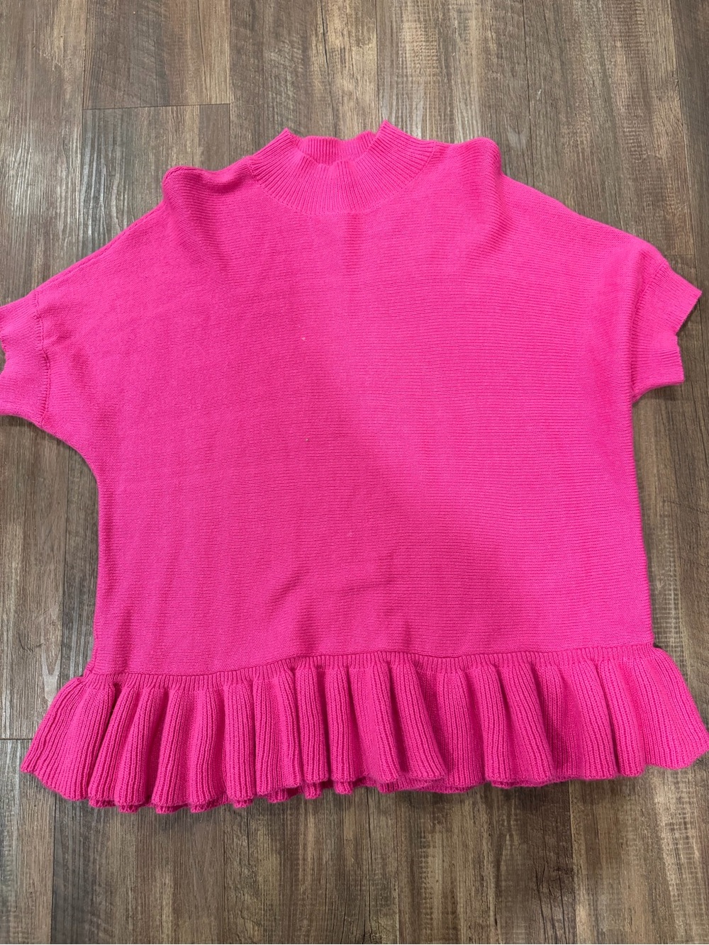 Elle Hot Pink Short-Sleeve Sweater with Ruffled Hem